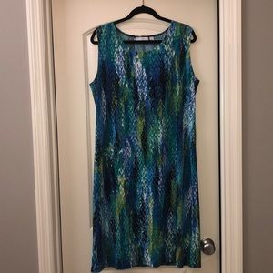 Blue green and white sleeveless dress